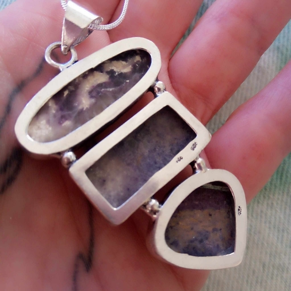 ❤ Flourite Triplet Gemstone Sterling Pendant Necklace. Lace Matrix. 925! - Picture 6 of 8